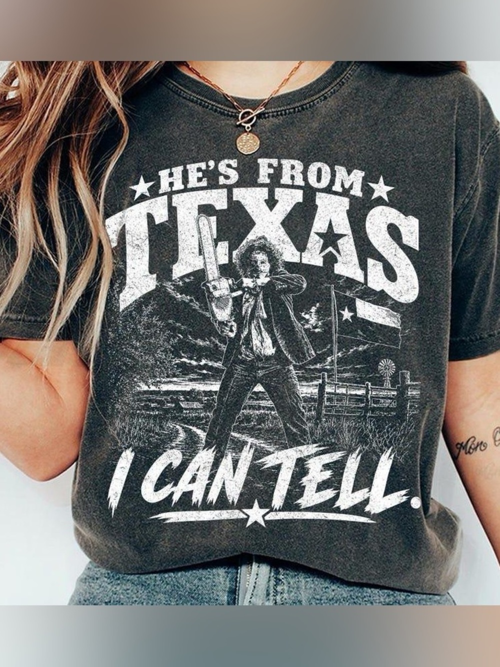 He's From Texas I Can Tell Chainsaw Horror Spooky Season Comfort Colors Tee